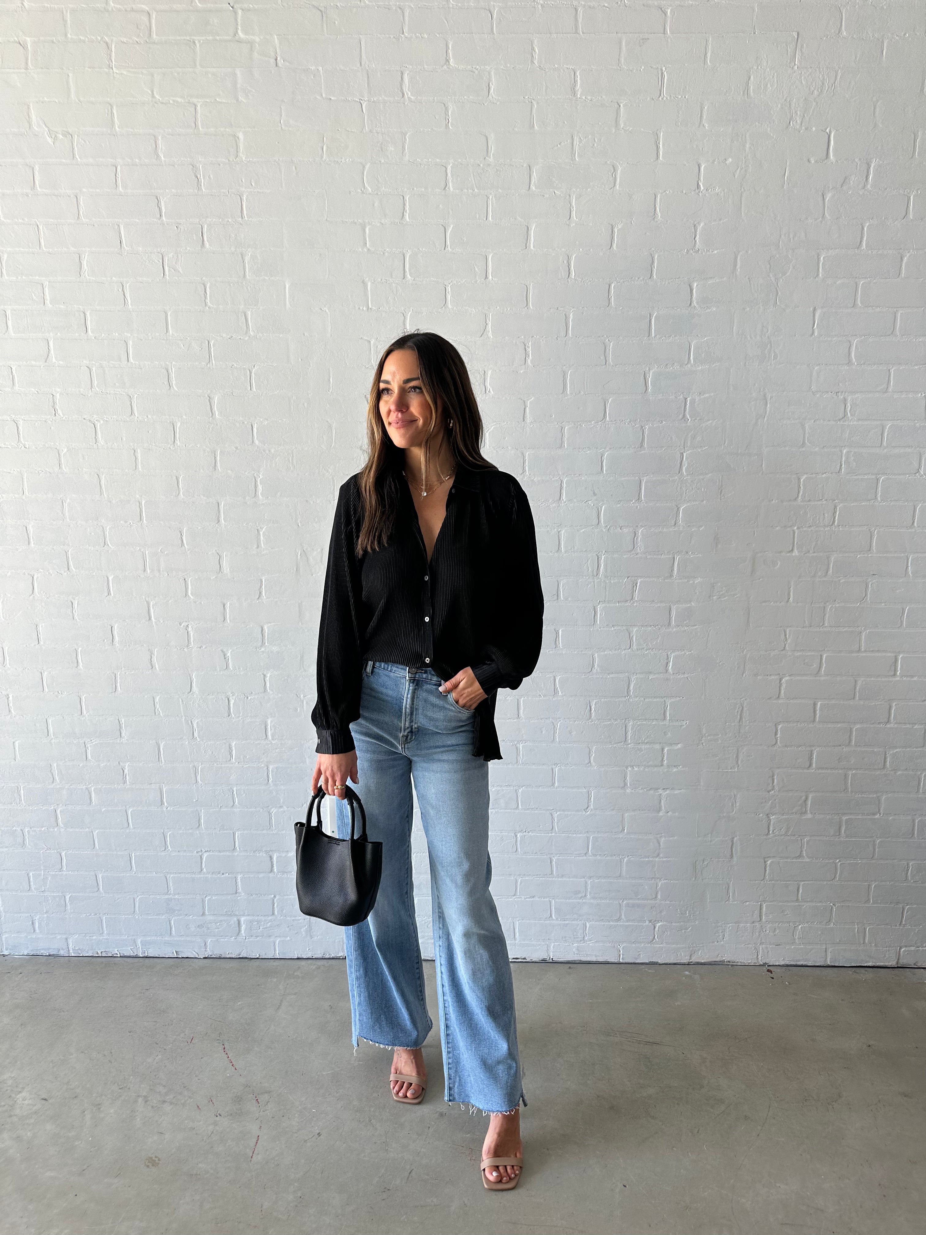 Black Textured Button Down Shirt