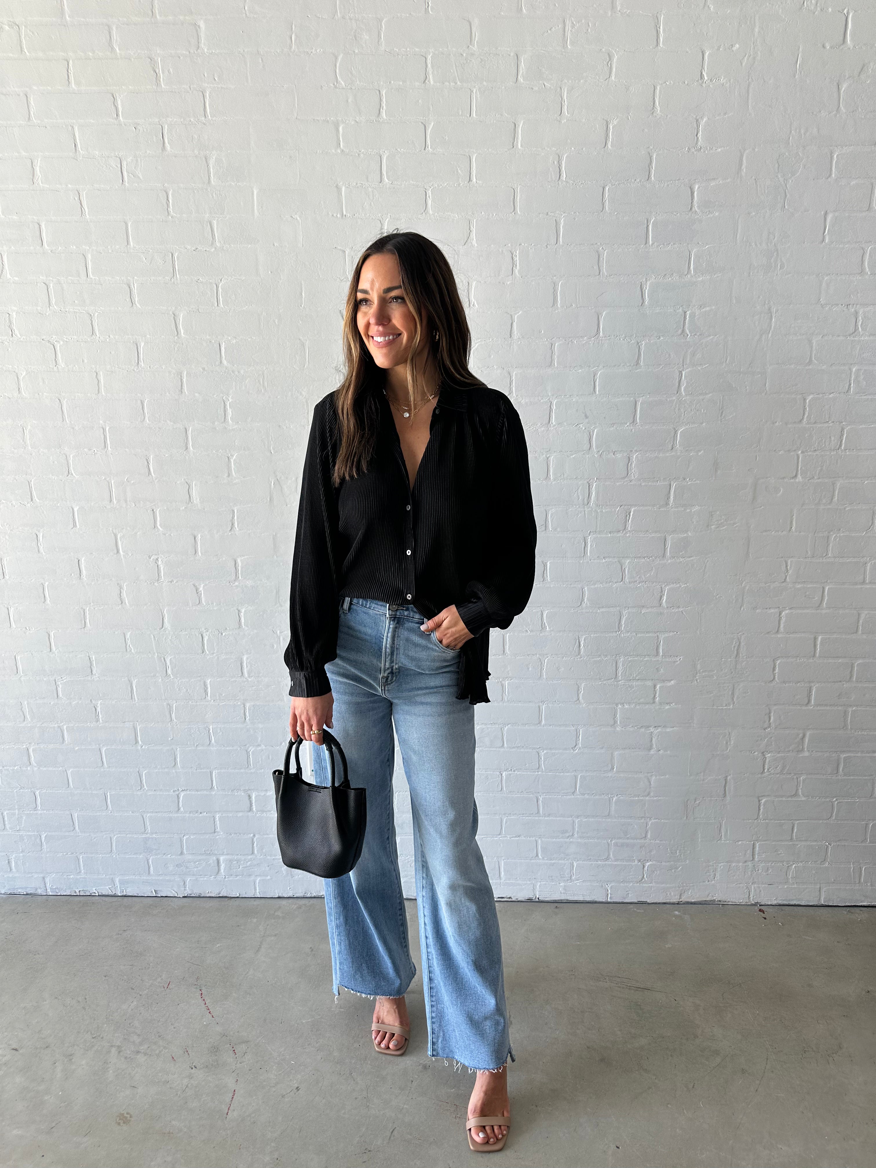 Black Textured Button Down Shirt
