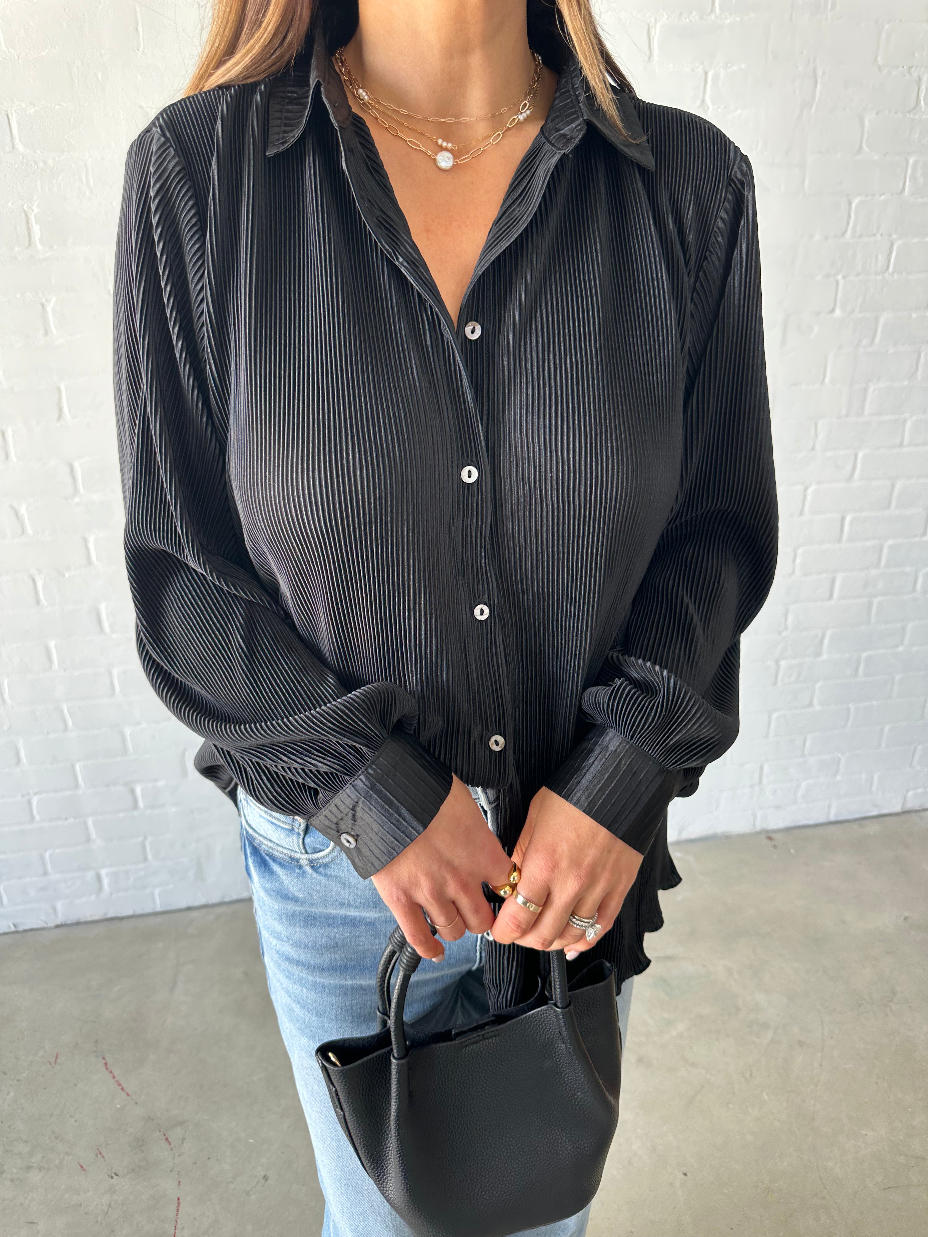 Black Textured Button Down Shirt