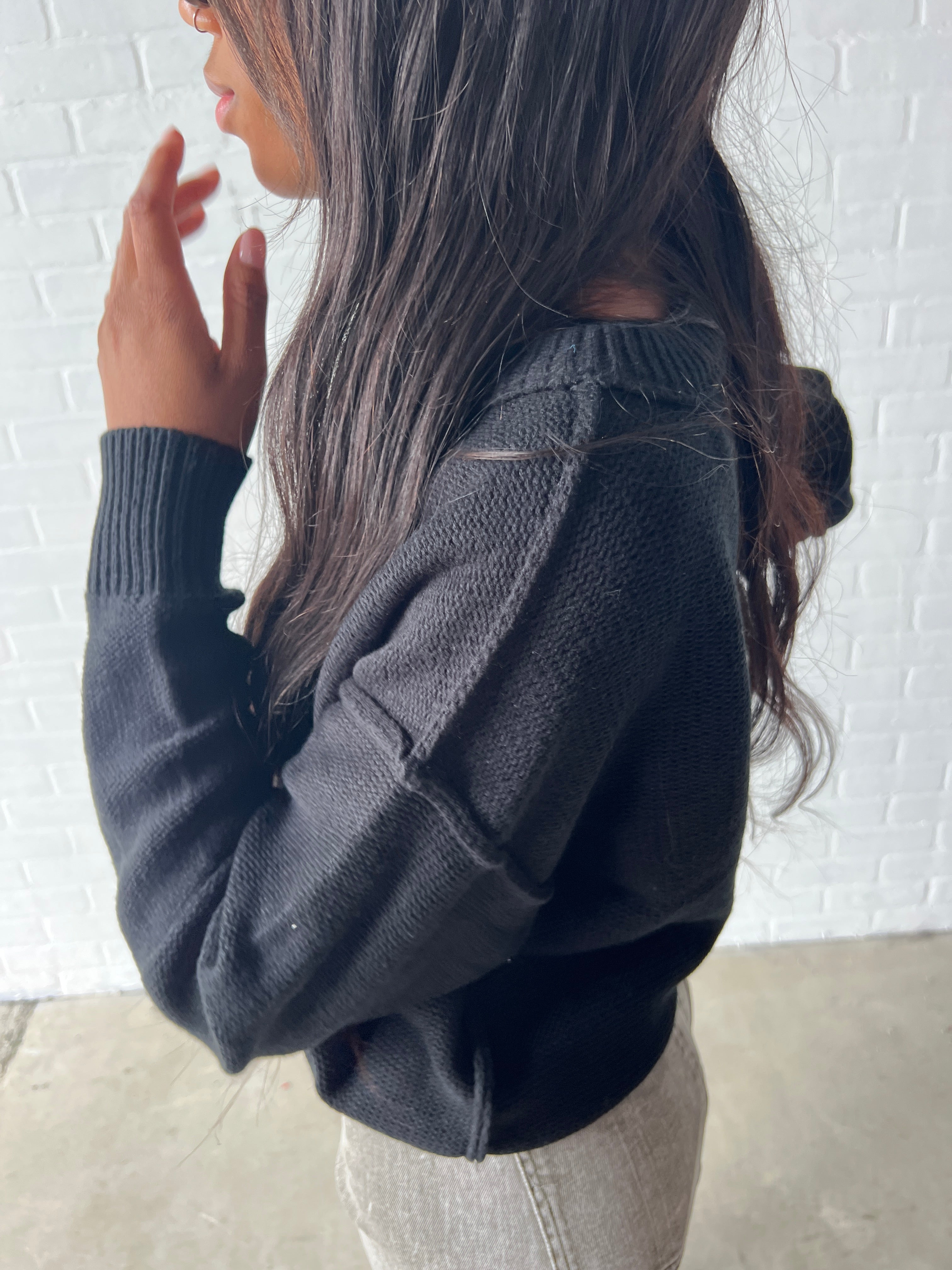 Black Relaxed Crewneck Sweater