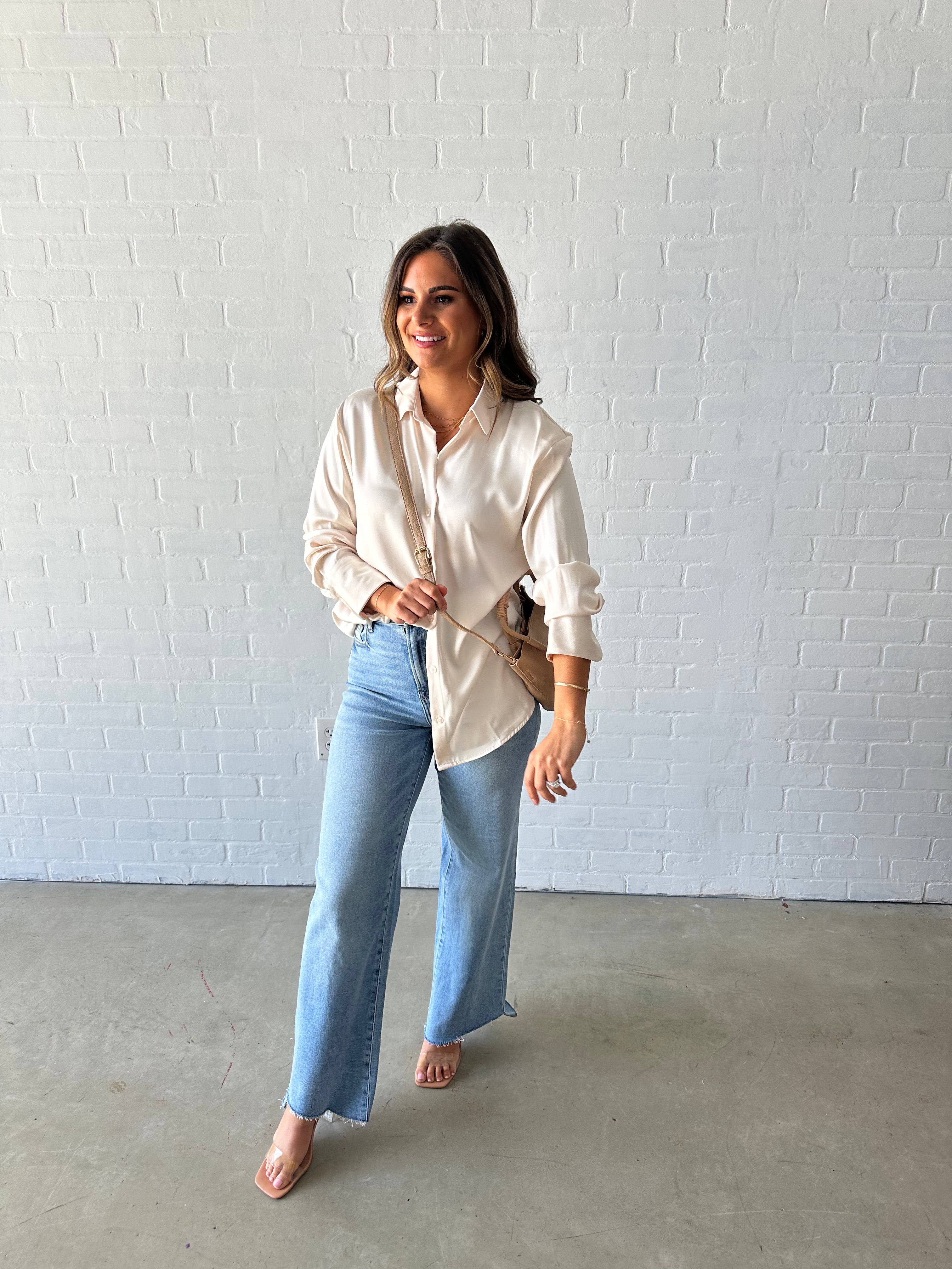Champagne Satin Button-Down
