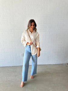 Champagne Satin Button-Down