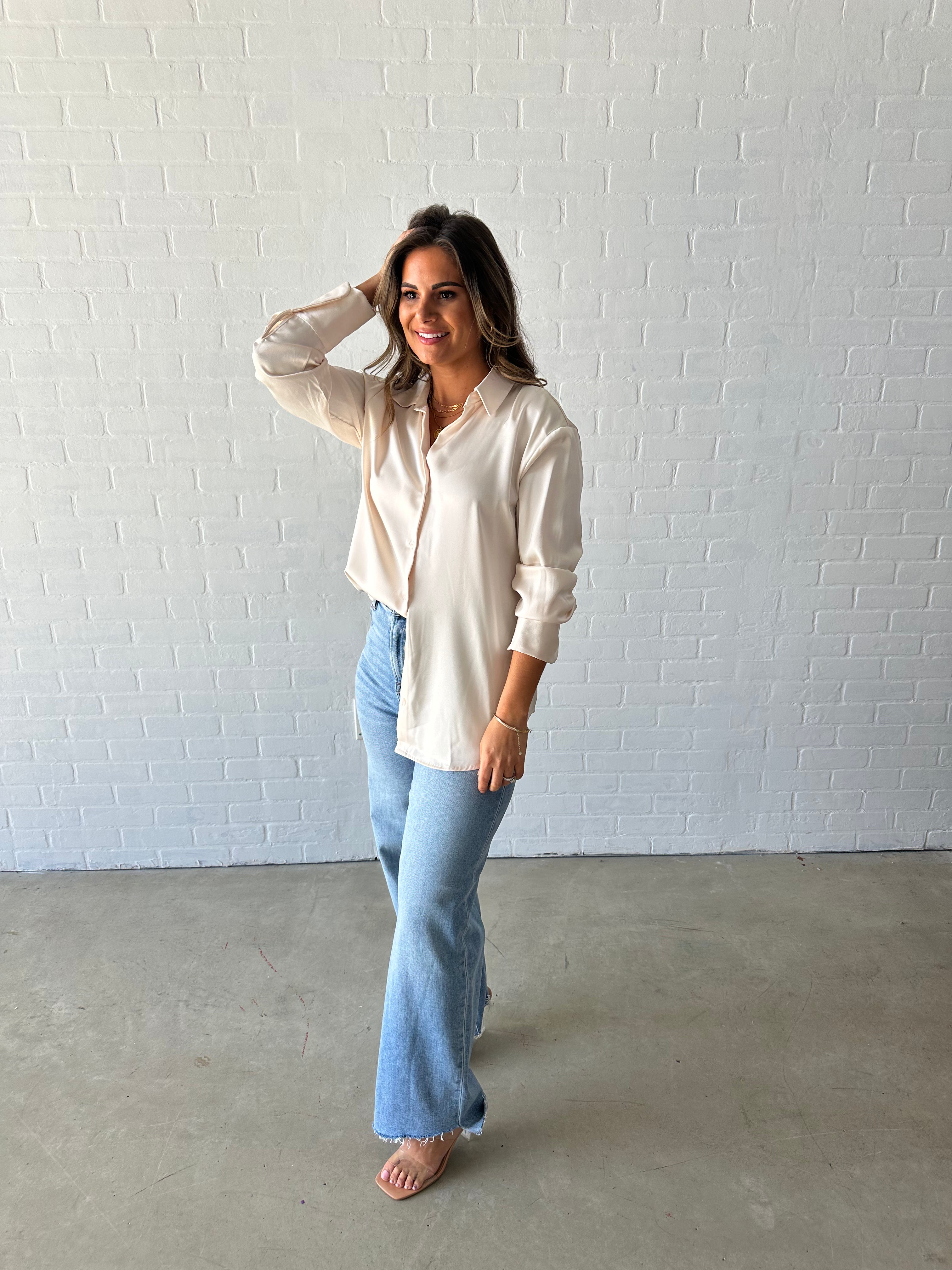 Champagne Satin Button-Down