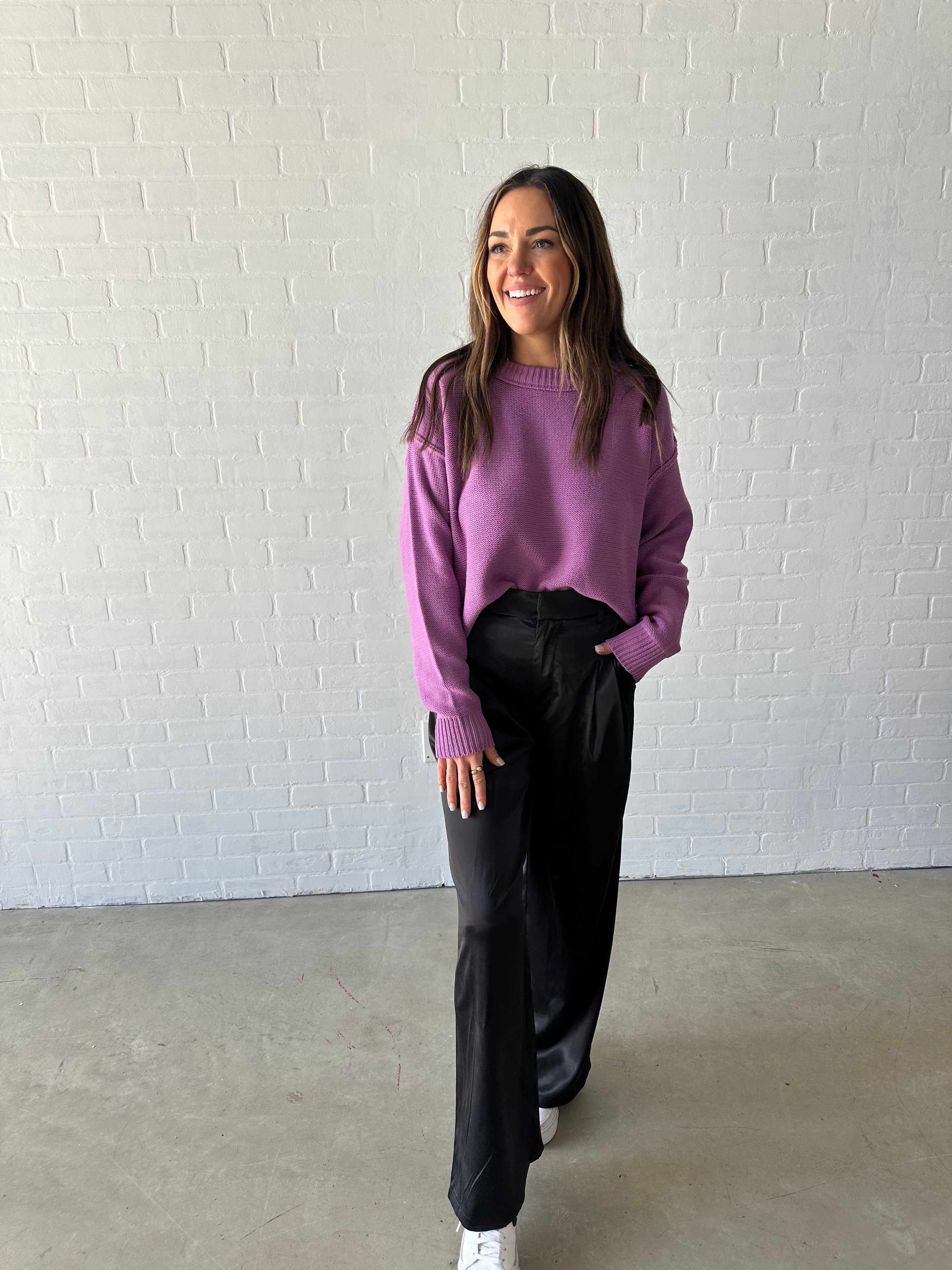 Plum Relaxed Crewneck Sweater