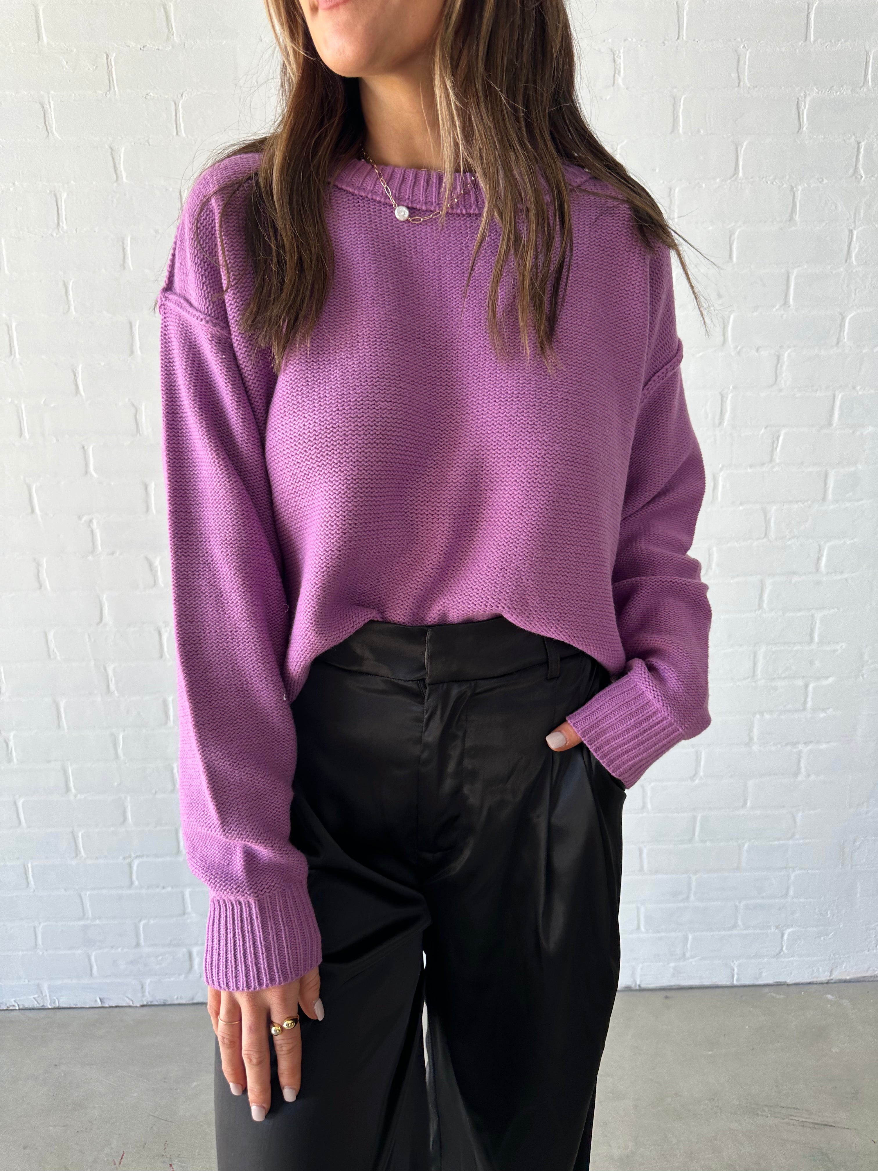 Plum Relaxed Crewneck Sweater