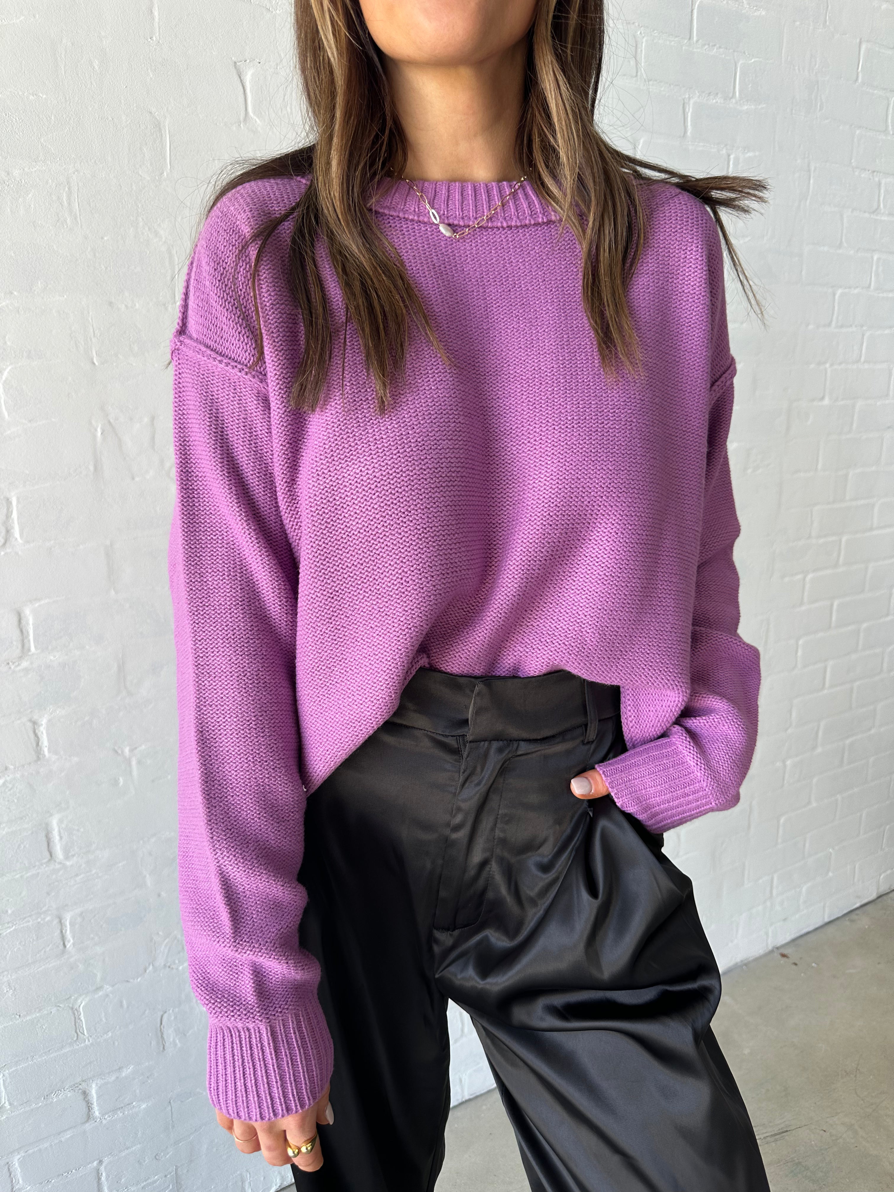 Plum Relaxed Crewneck Sweater