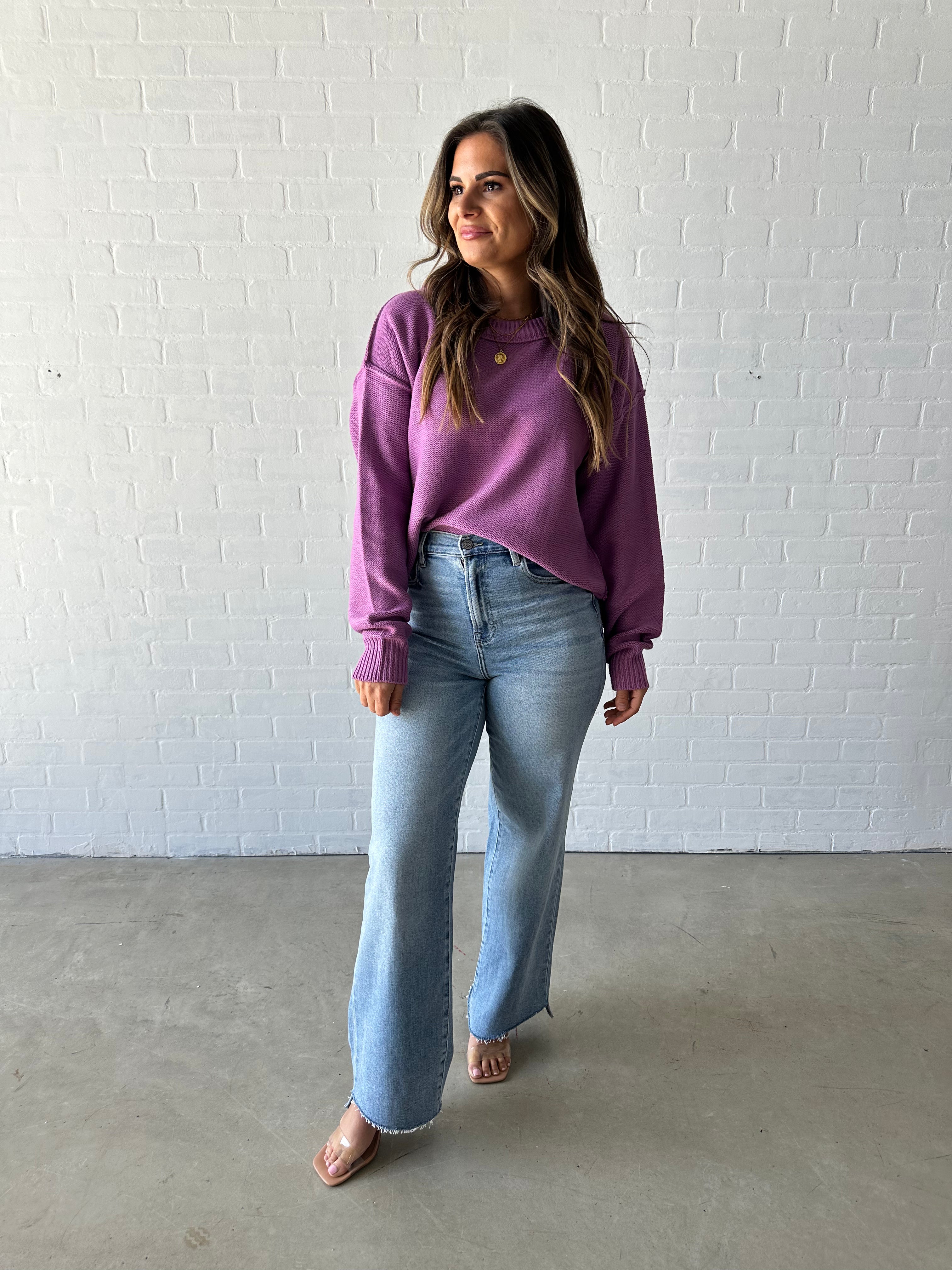 Plum Relaxed Crewneck Sweater
