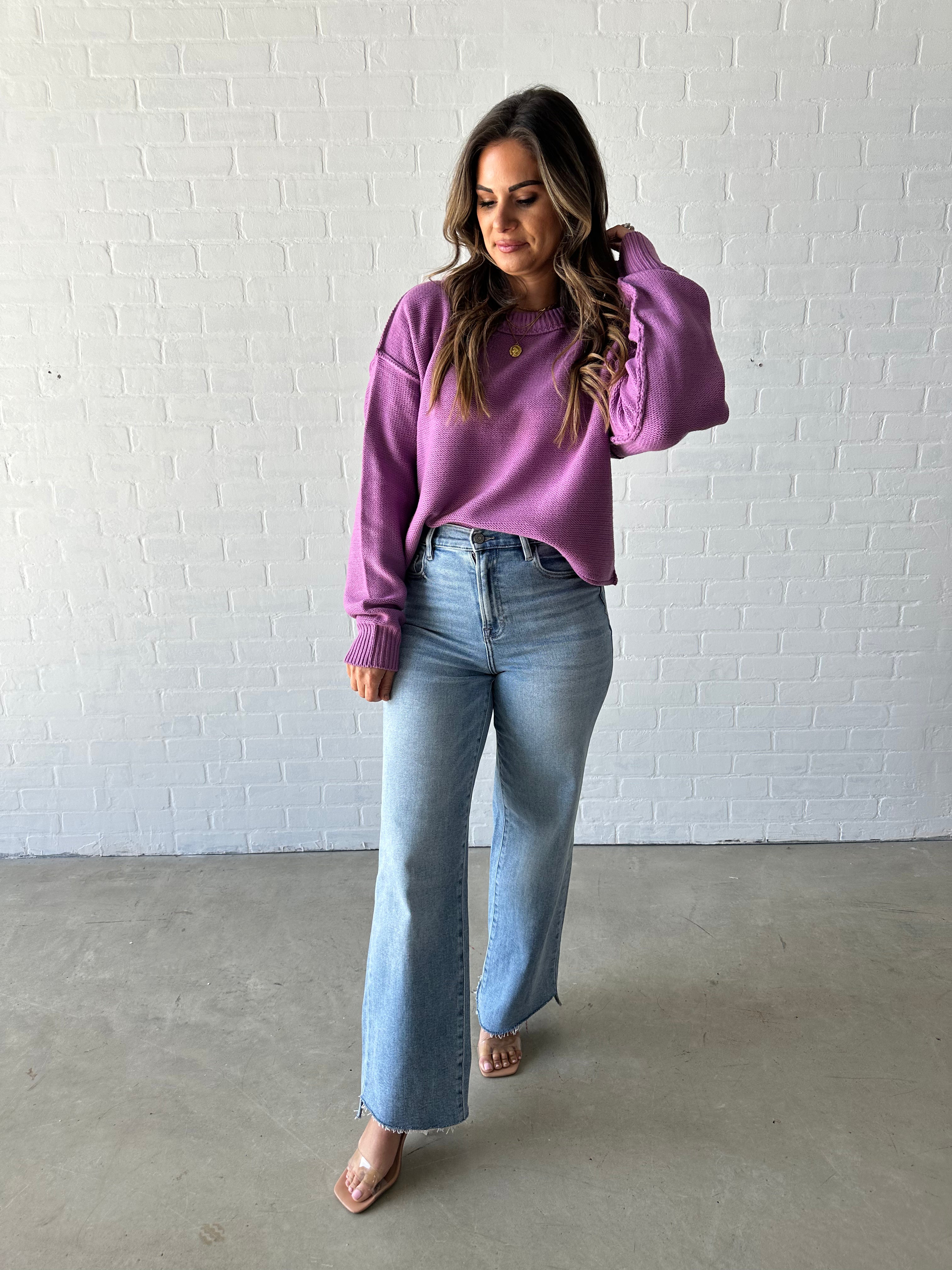 Plum Relaxed Crewneck Sweater