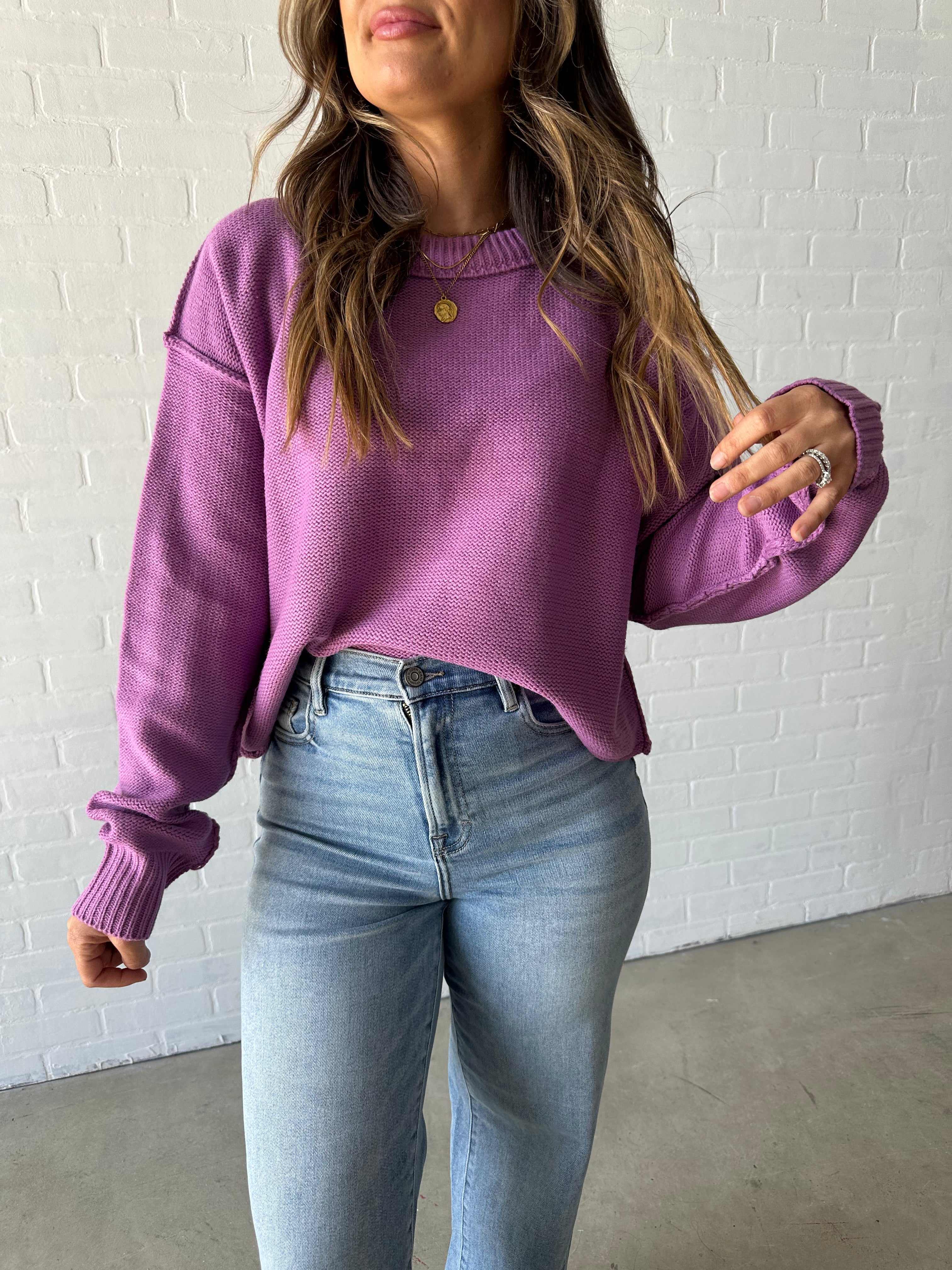 Plum Relaxed Crewneck Sweater