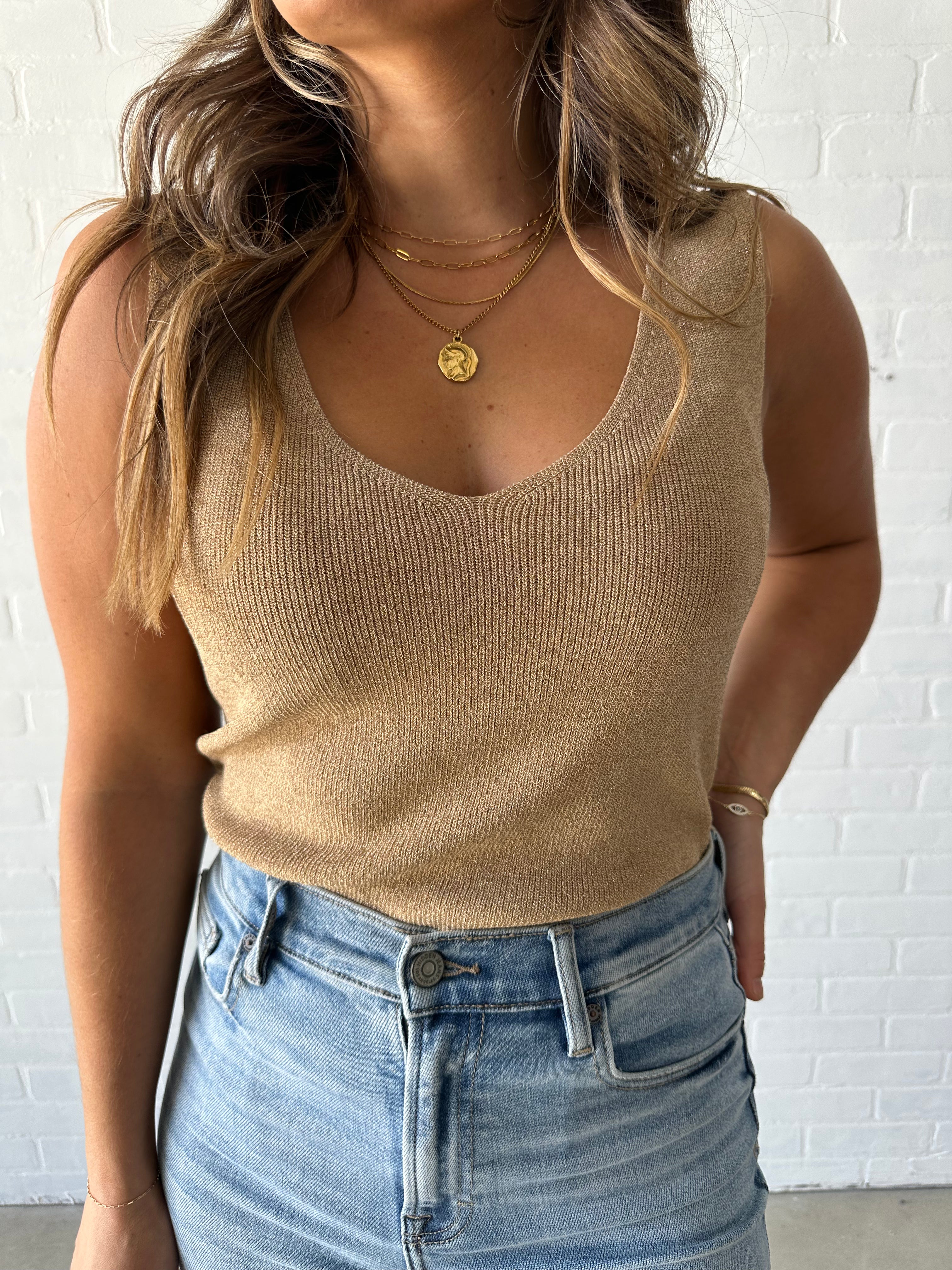 Gold Shimmer V-Neck Tank