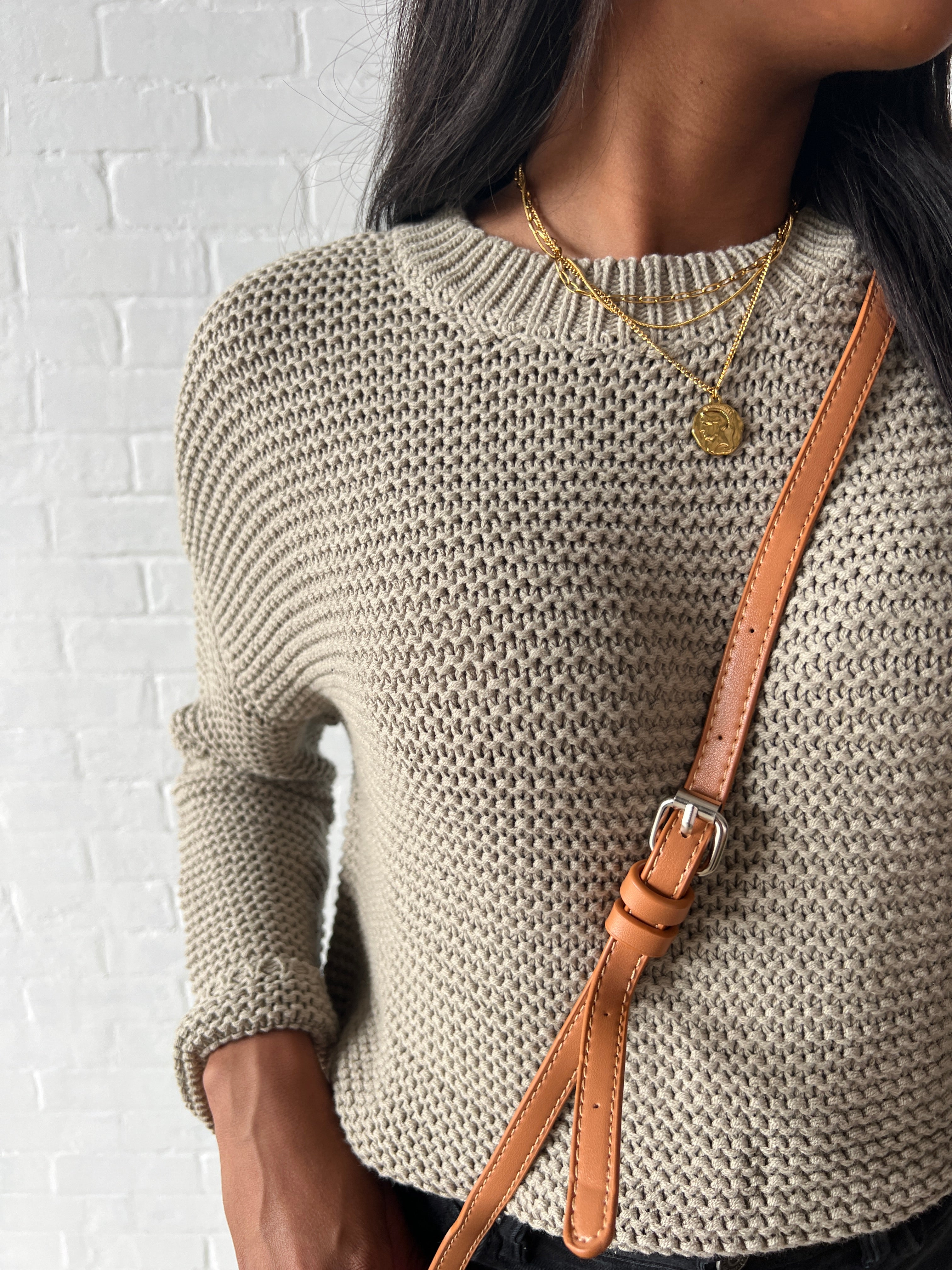 Grey Mocha Crochet Sweater