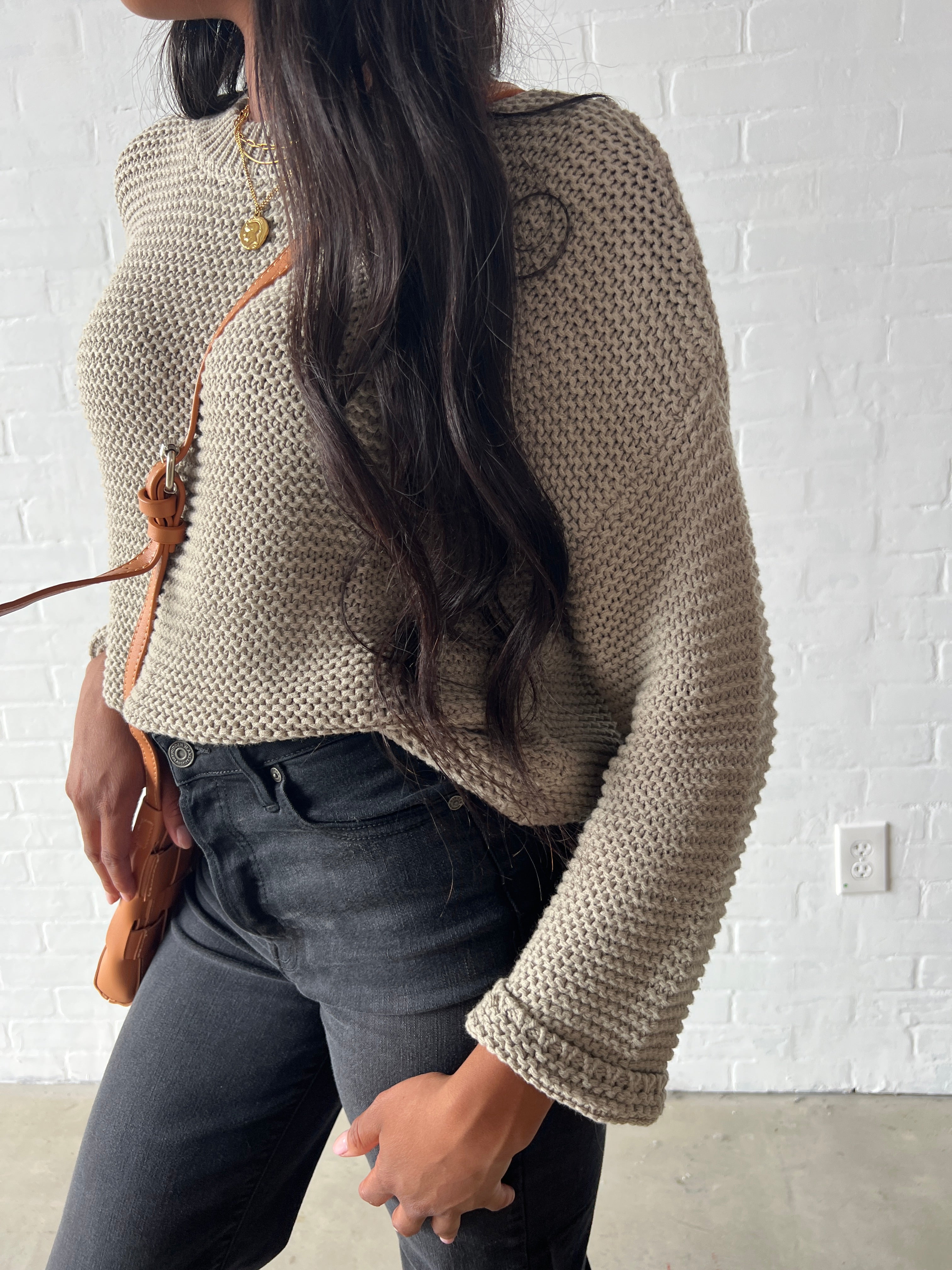 Grey Mocha Crochet Sweater
