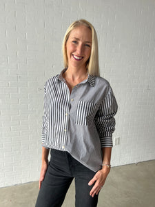 Charcoal Striped Contrast Button Down
