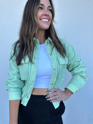 Mint Green Brushed Terry Cropped Shacket