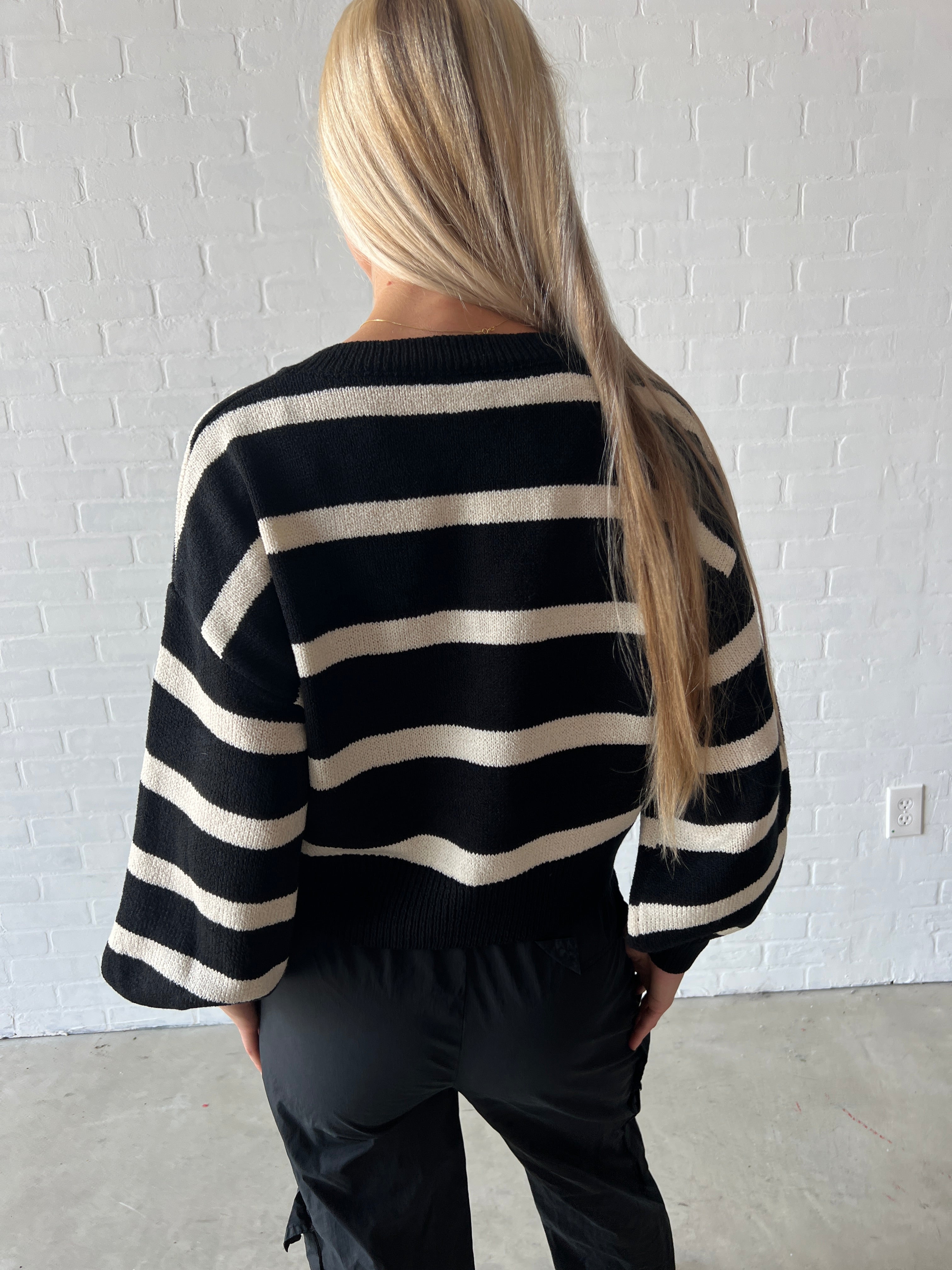 Striped V-Neck Cropped Sweater