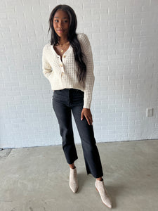 Ivory Crochet Henley Sweater