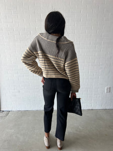 Grey/Cream Striped Sweater with Collar