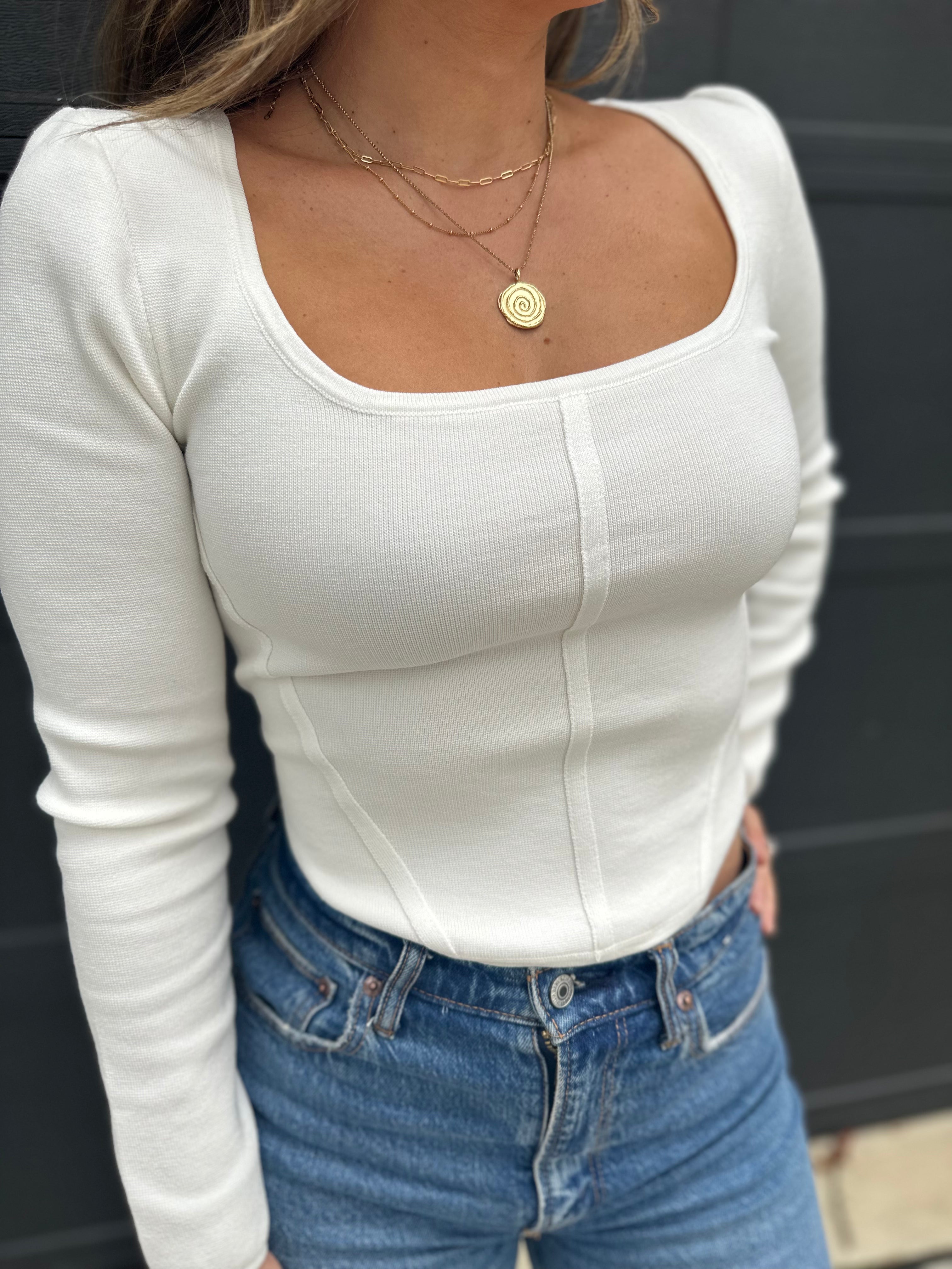 Ivory Square Neck Fitted Top