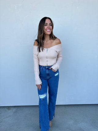Off-Shoulder Sweater with Zipper - Medium - Never Worn
