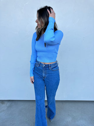 Baby Blue Ribbed Lightweight Sweater