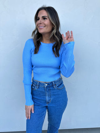 Baby Blue Ribbed Lightweight Sweater
