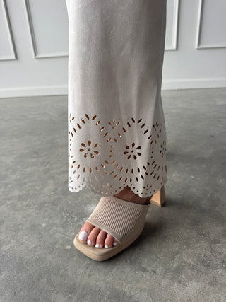 Bone Suede Pant with Eyelet Detail
