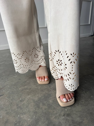 Bone Suede Pant with Eyelet Detail