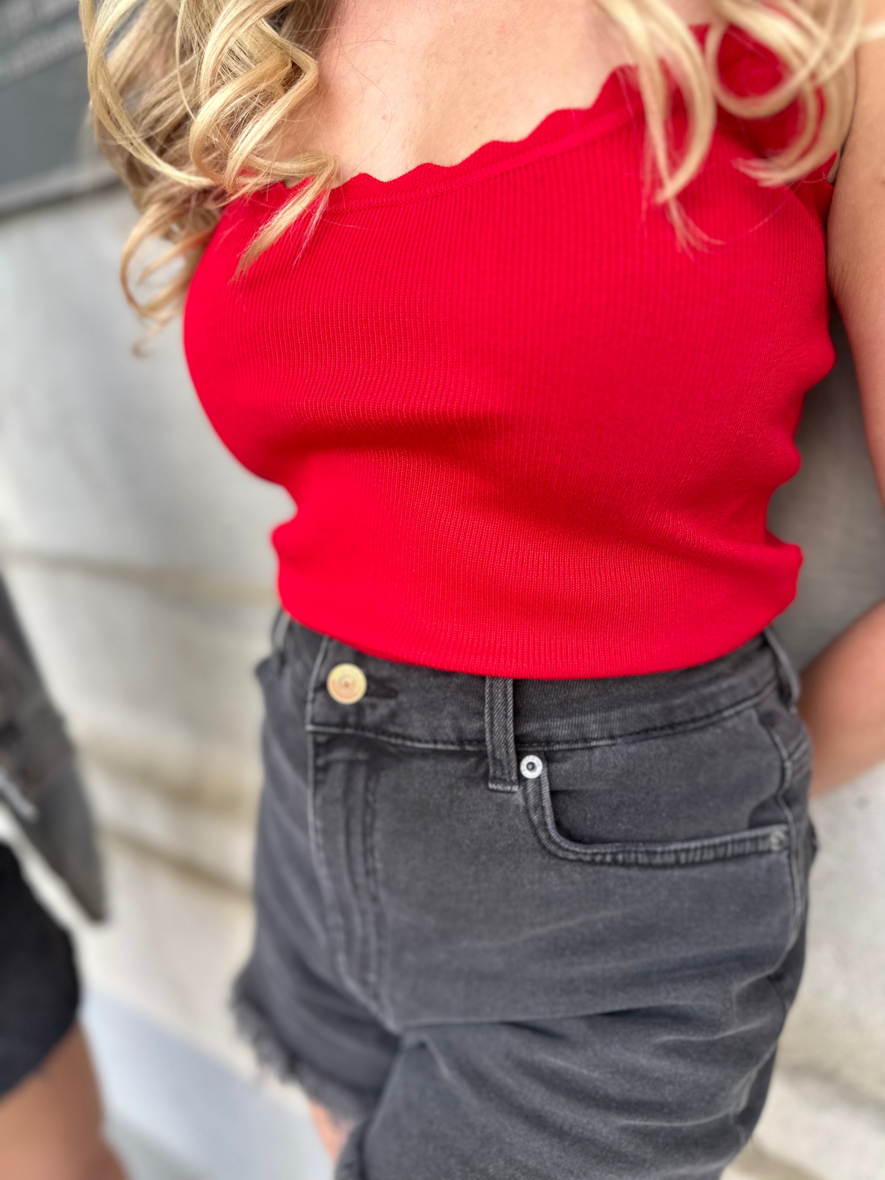 Red Scalloped Knit Tank