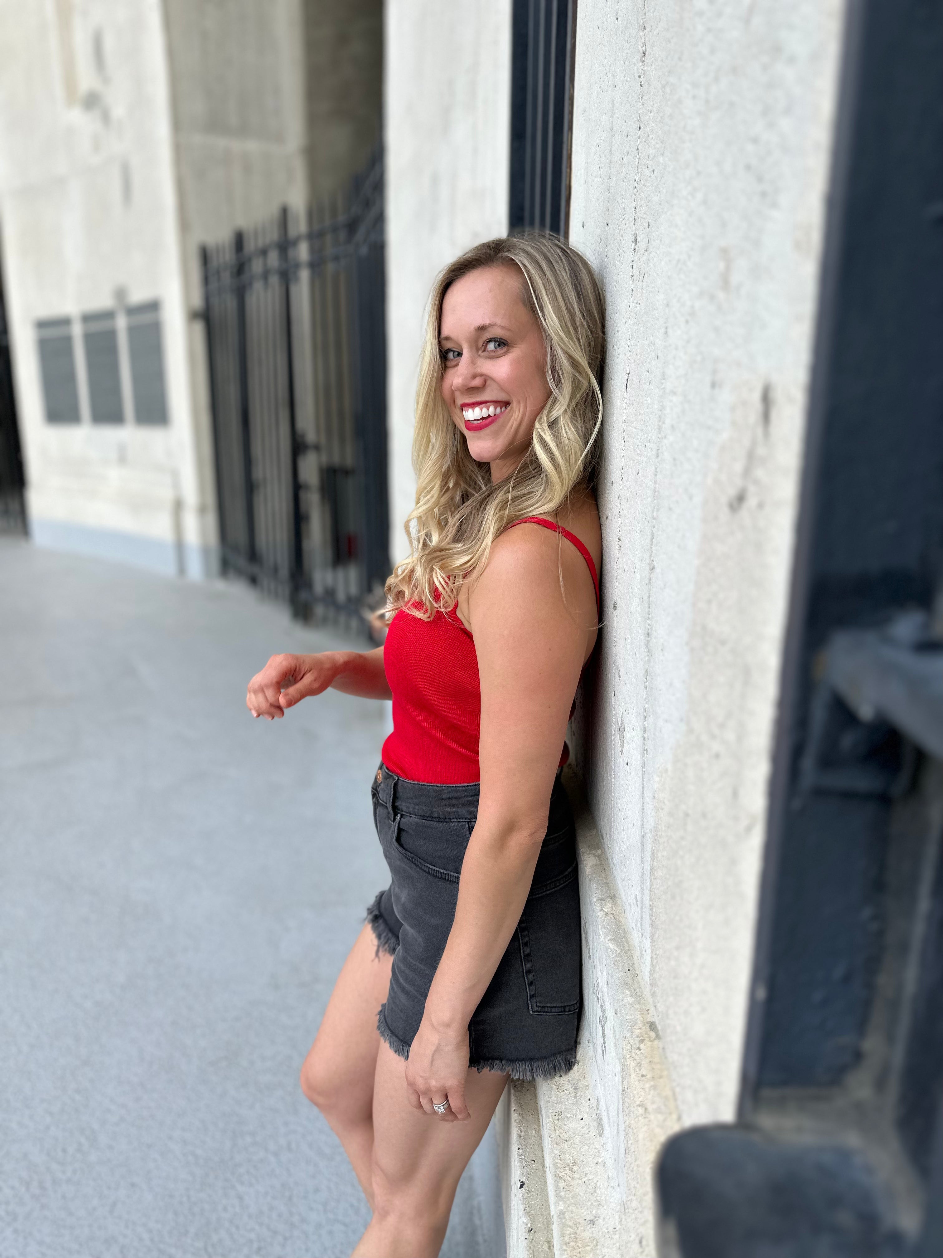 Red Scalloped Knit Tank