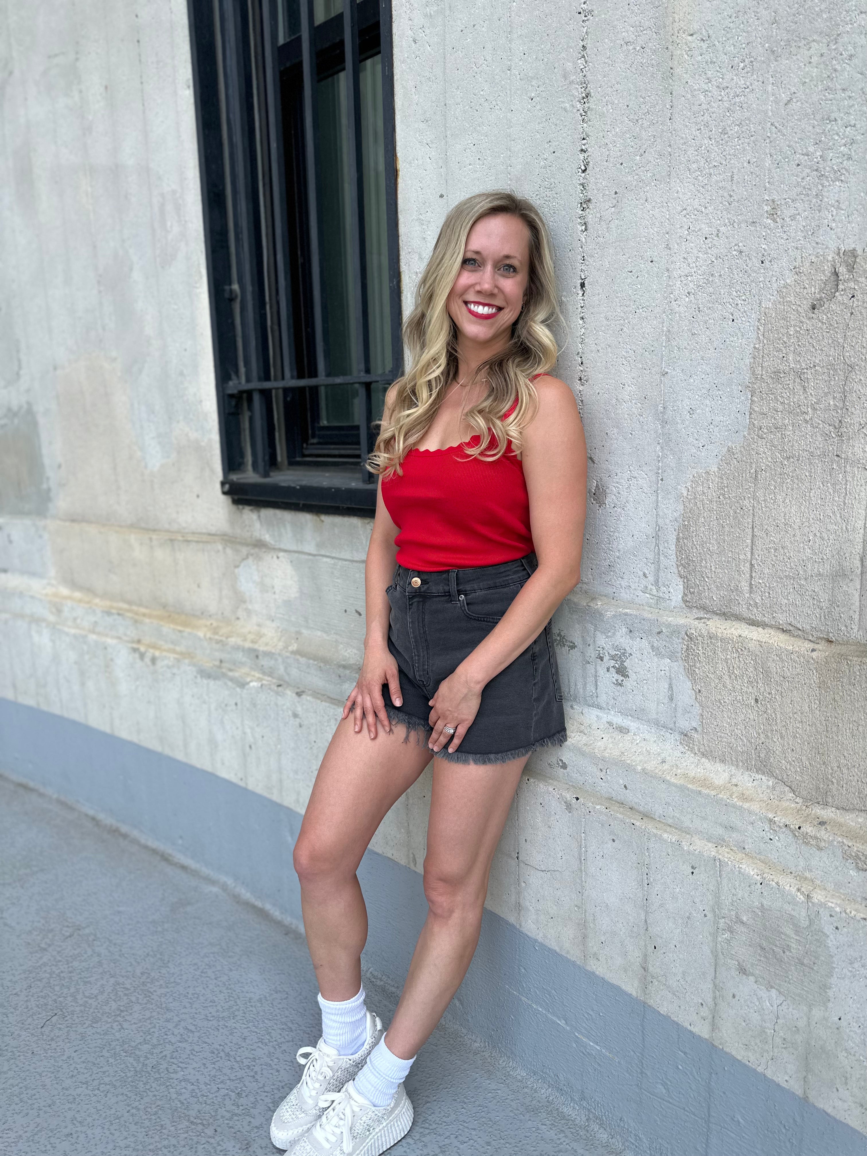 Red Scalloped Knit Tank