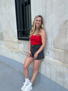 Red Scalloped Knit Tank