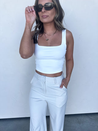 White Square-Neck Double Lined Cropped Tank