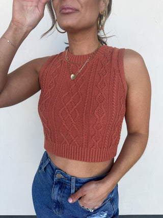 Clay Cable Knit Cropped Sweater Tank