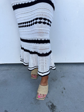 Black and White Crochet Midi Dress with Slip