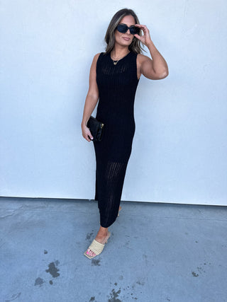 Black Crochet Midi Dress with Slip