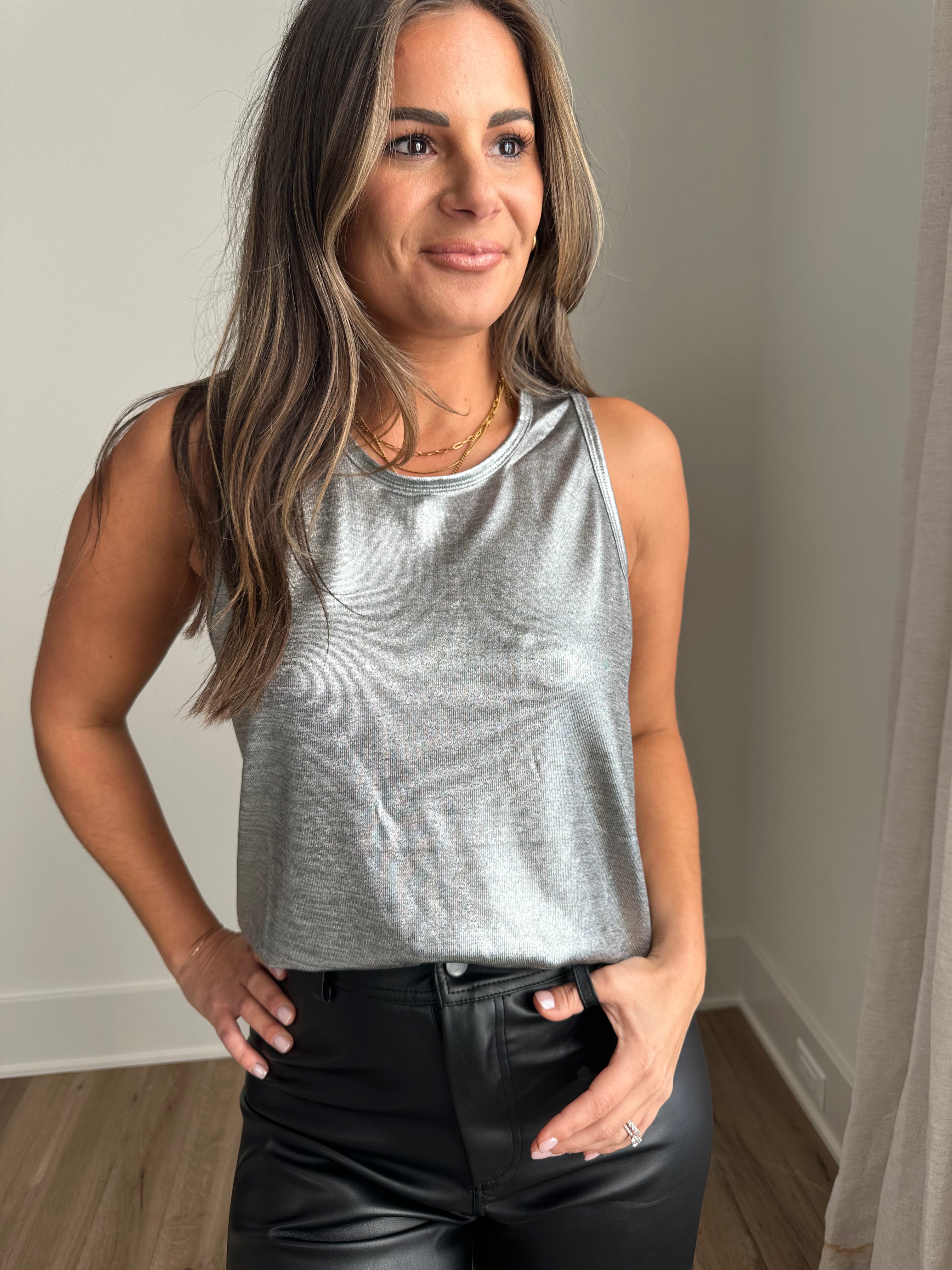 Silver Metallic Racerback Tank