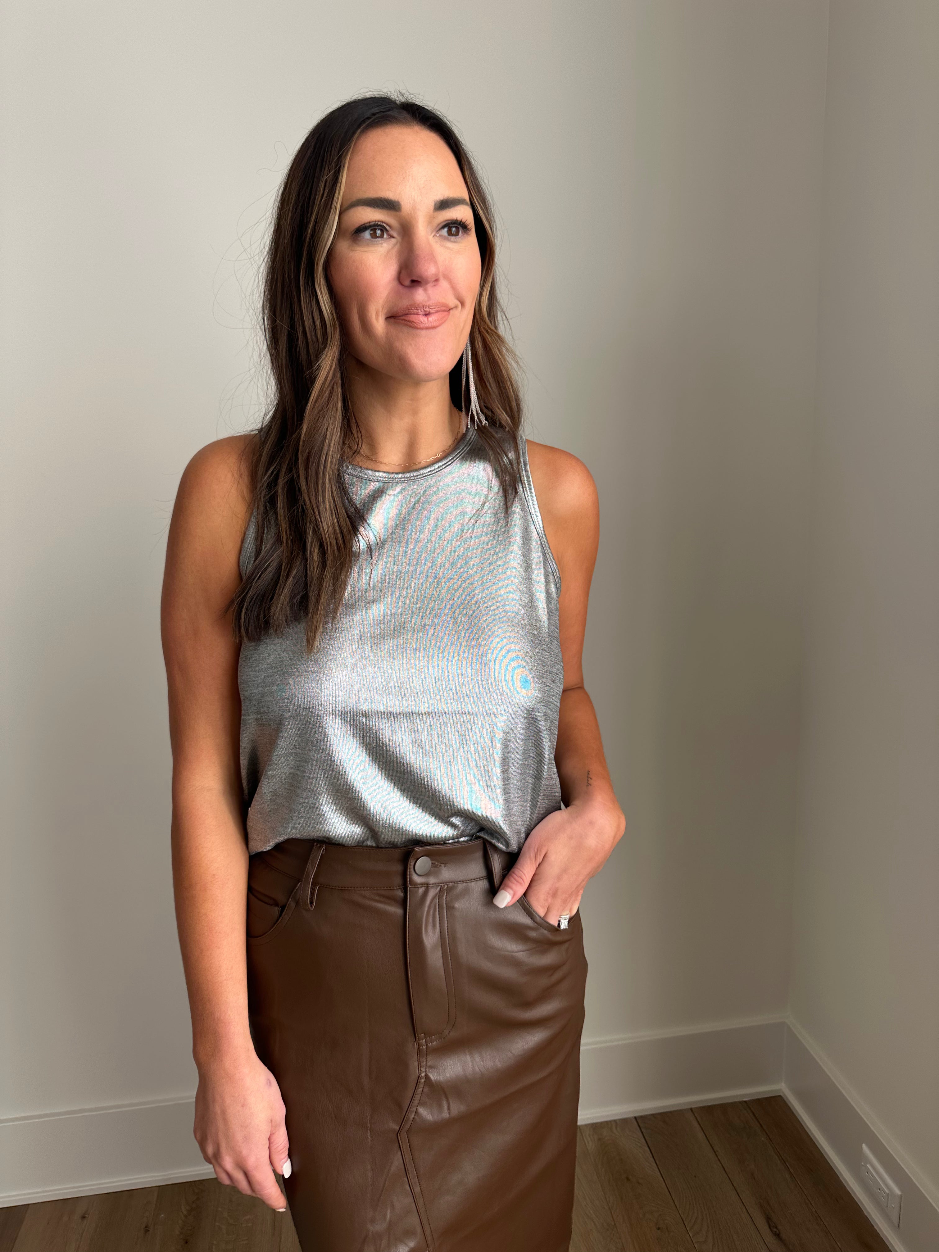 Silver Metallic Racerback Tank