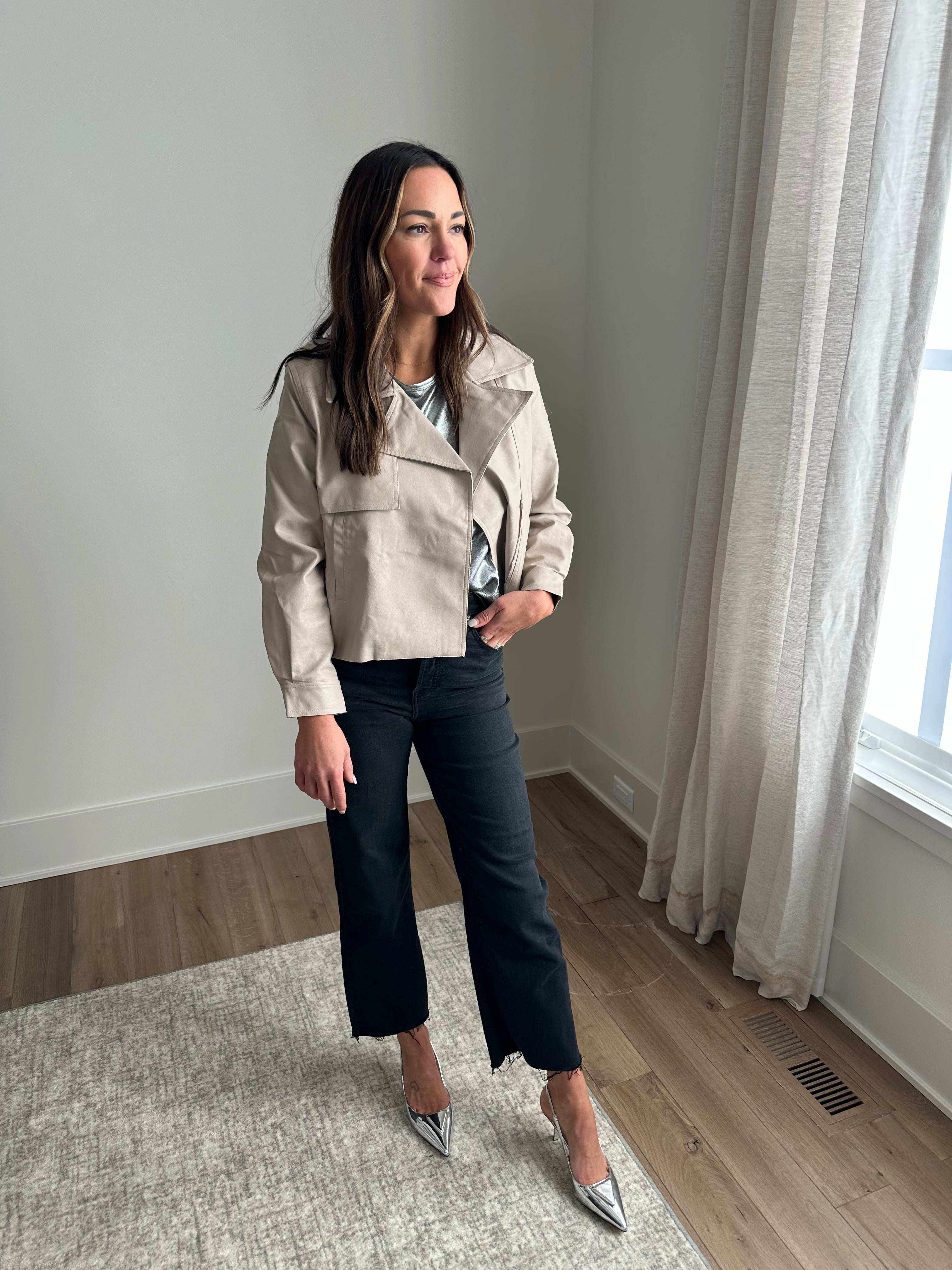 Neutral Faux Leather Moto Jacket