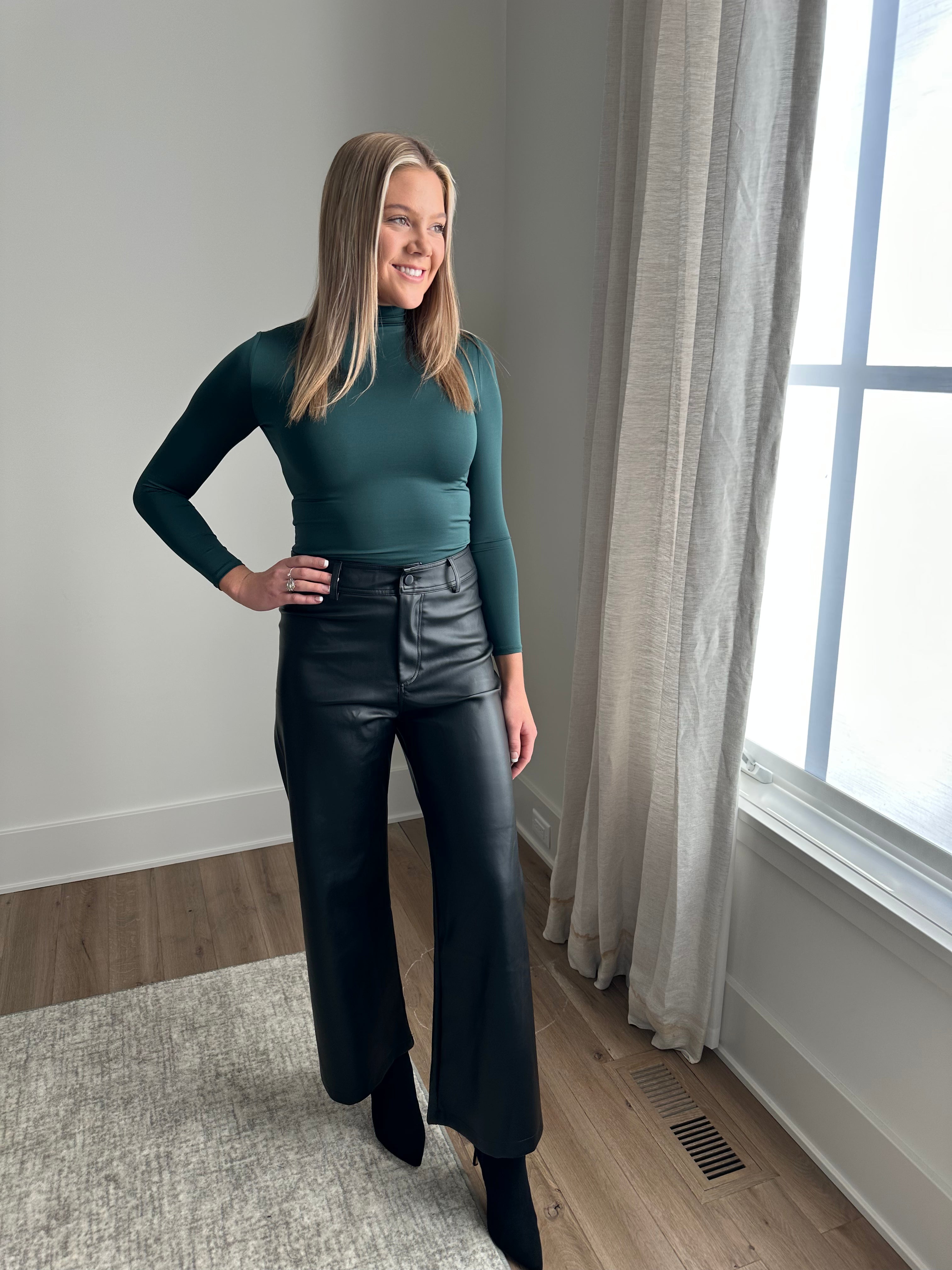 Green Sculpting Mock Neck Long Sleeve Top