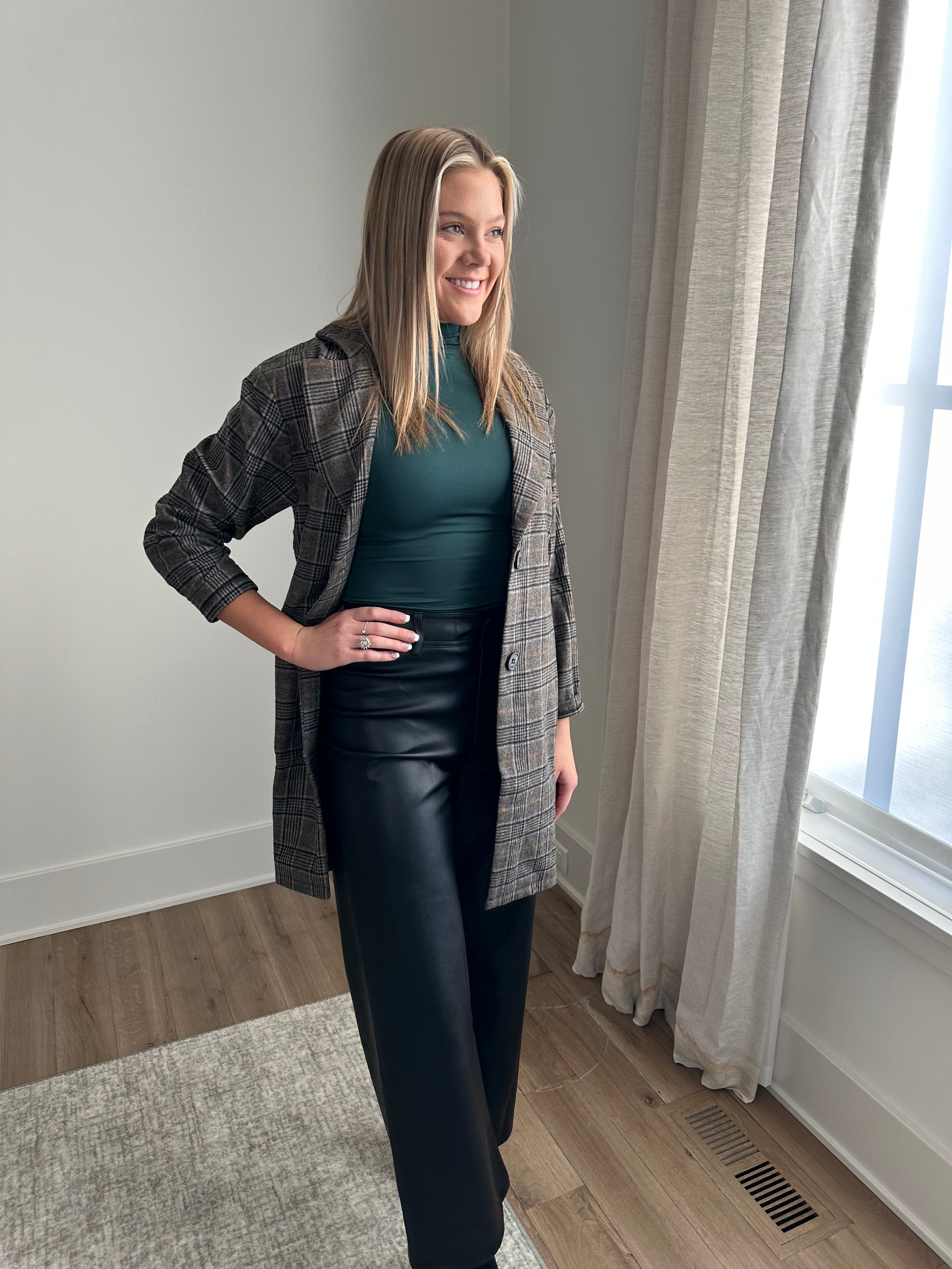 Green Sculpting Mock Neck Long Sleeve Top
