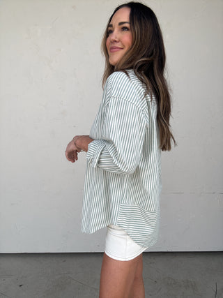 Sage Striped Button-Down Shirt