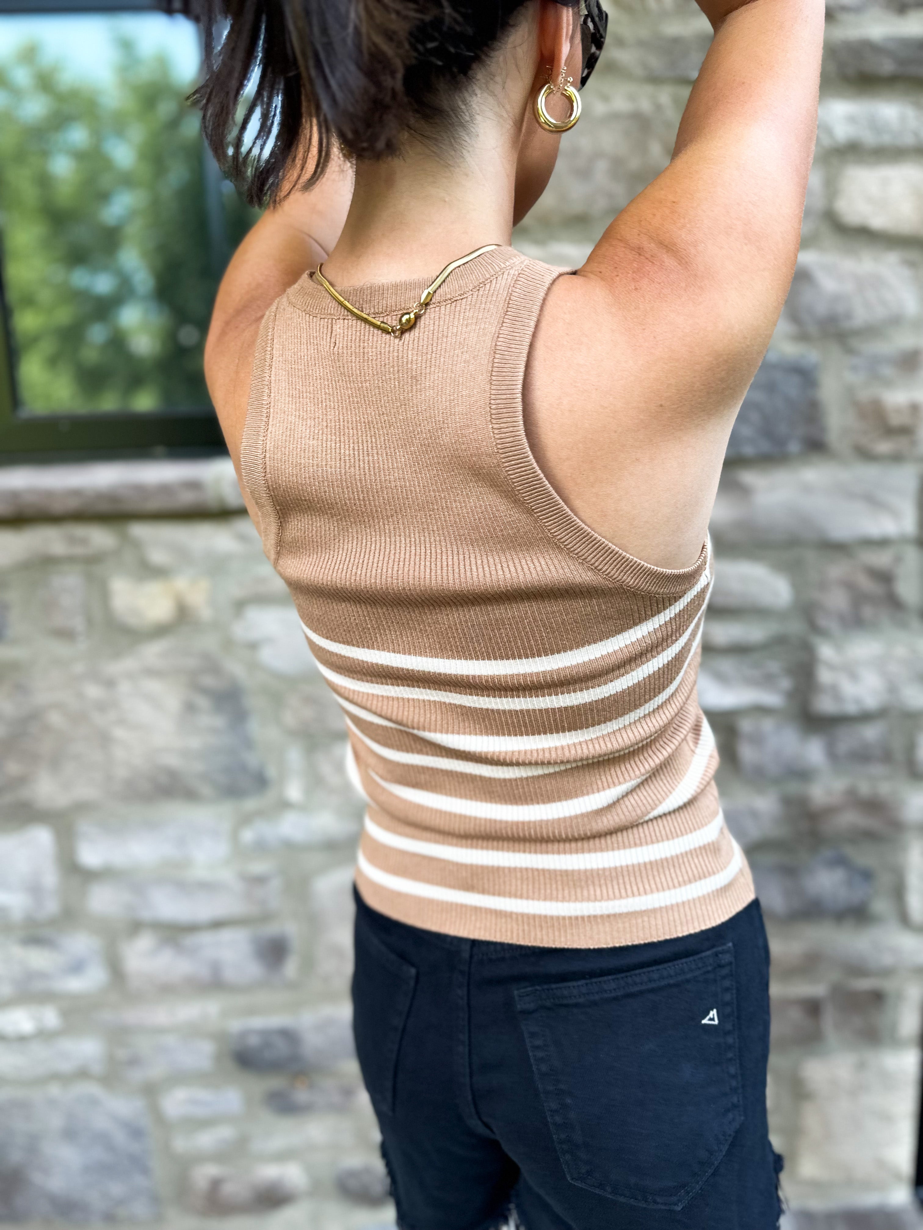 The Taupe/White Ribbed Tank