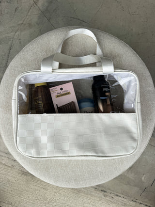 White Checkered Wipeable Cosmetic Bag