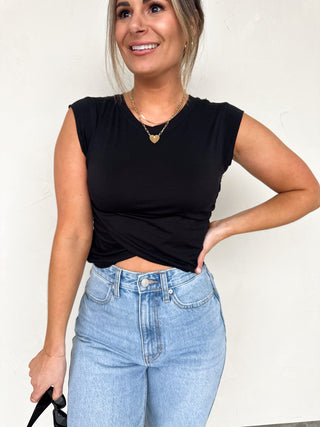 Black Crossover Cropped Basic Top
