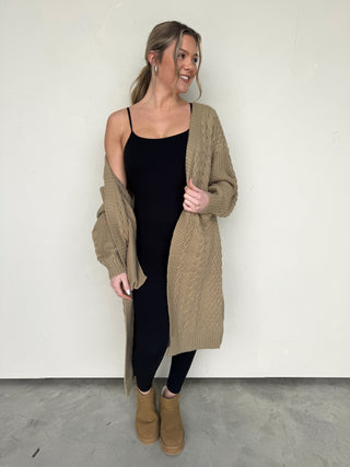 Cable Knit Longline Open Cardigan