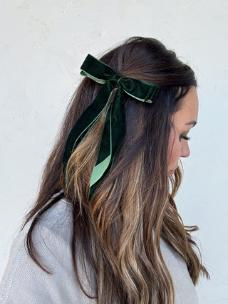 Emerald Velvet Bow Hair Clip