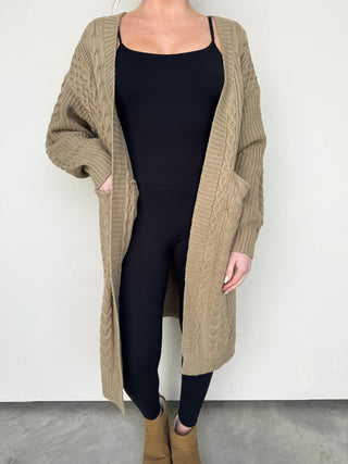 Cable Knit Longline Open Cardigan