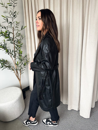 Faux Leather Trench Jacket