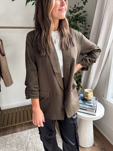 Olive Boyfriend Blazer with Cinched Sleeve