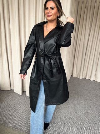 Faux Leather Trench Jacket